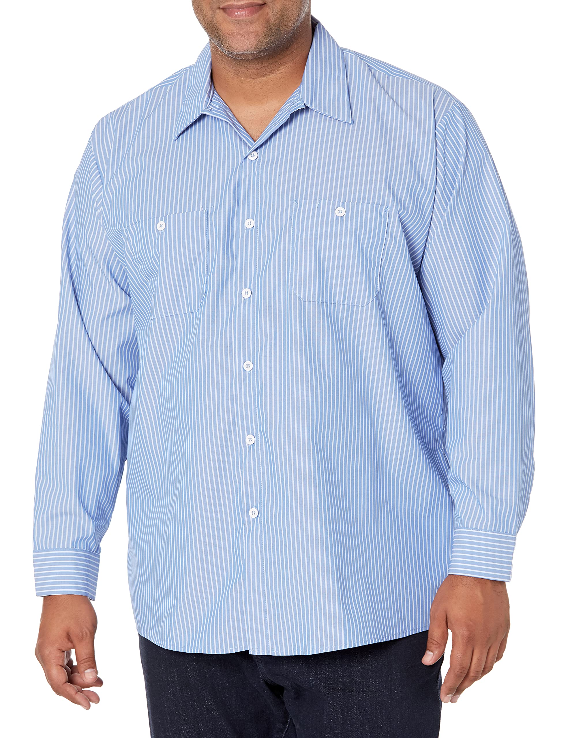 Red Kap Men's Industrial Stripe Work Shirt, GM Blue/White Stripe